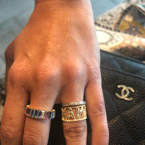 Gold Pave Rainbow Letter Ring - Picture 7 of 10